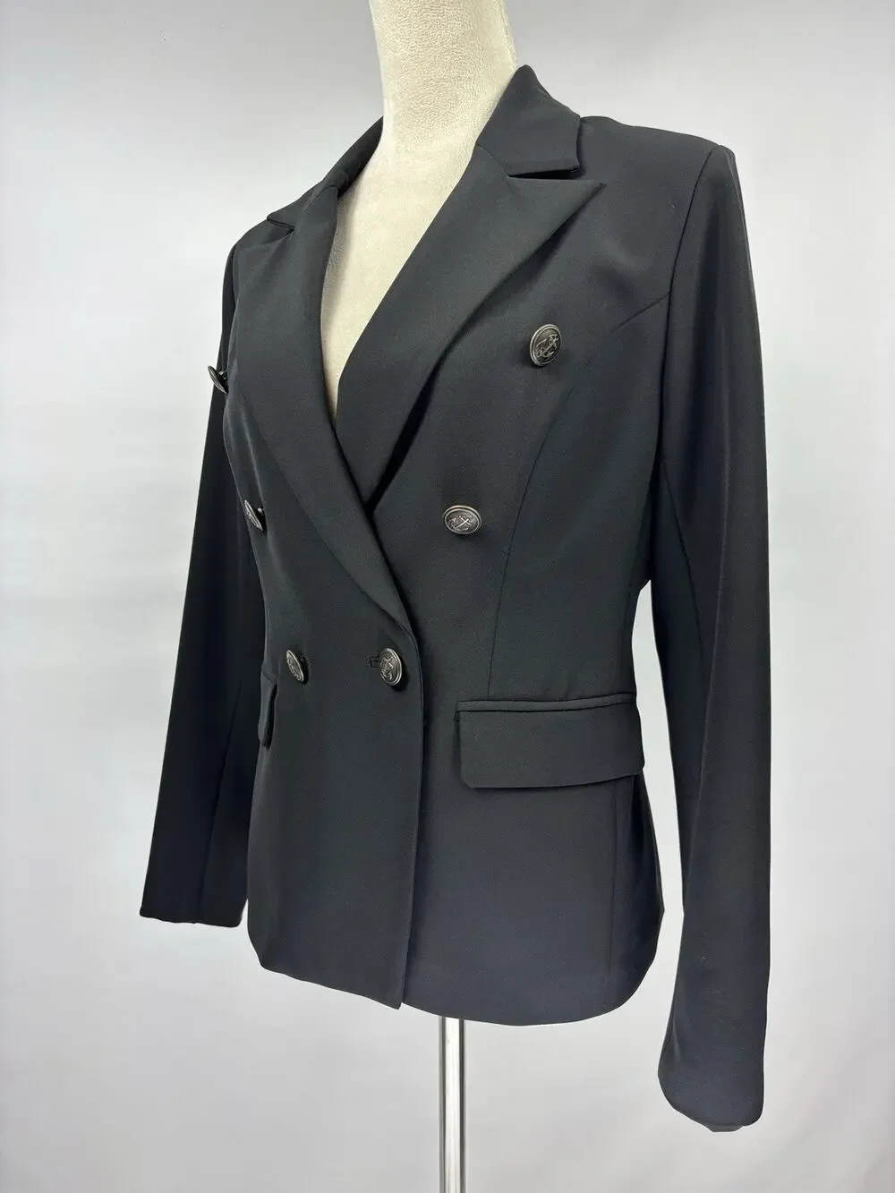 Boston Proper Double Breasted Blazer Black 6 Shaped Waisted Lined